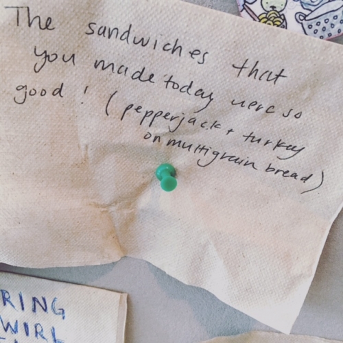 Picture of a napkin with writing on it